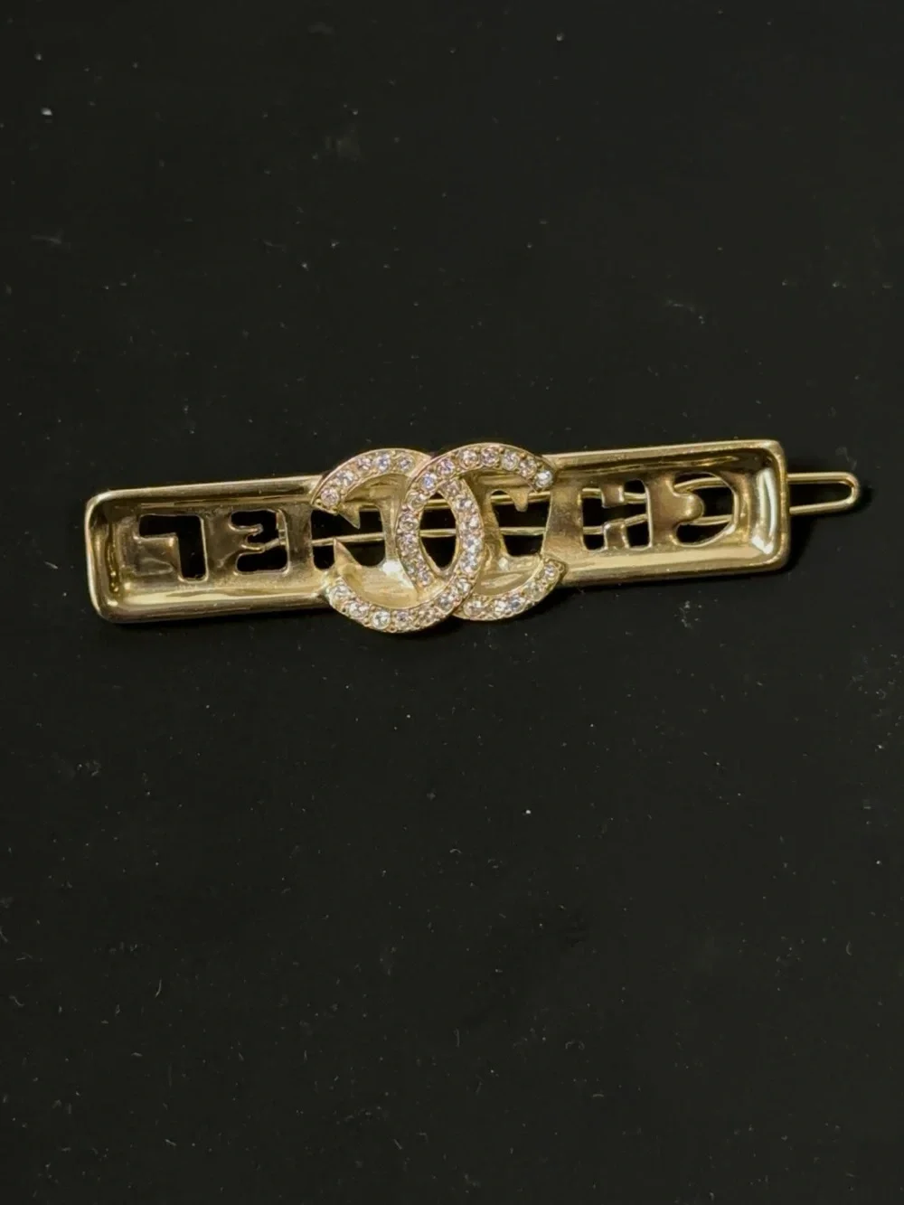 CHANEL Gold Crystal CC Logo Brooch Pin